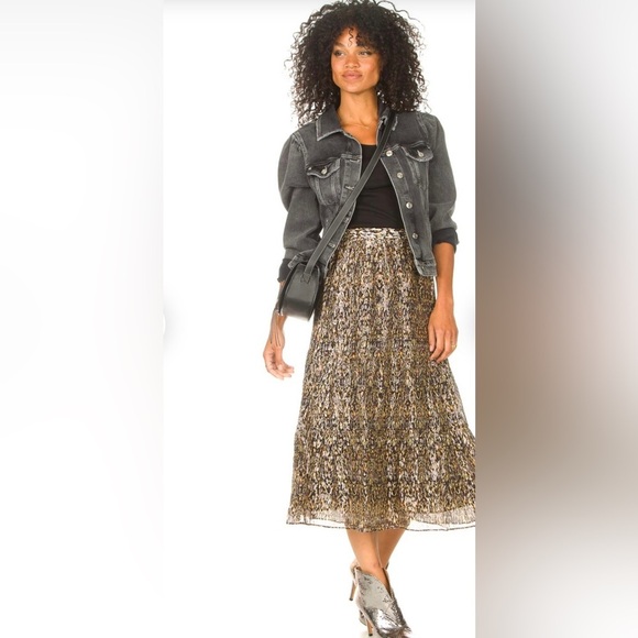 BA&SH Lurex midi skirt with print Gellio green XS - Picture 1 of 8